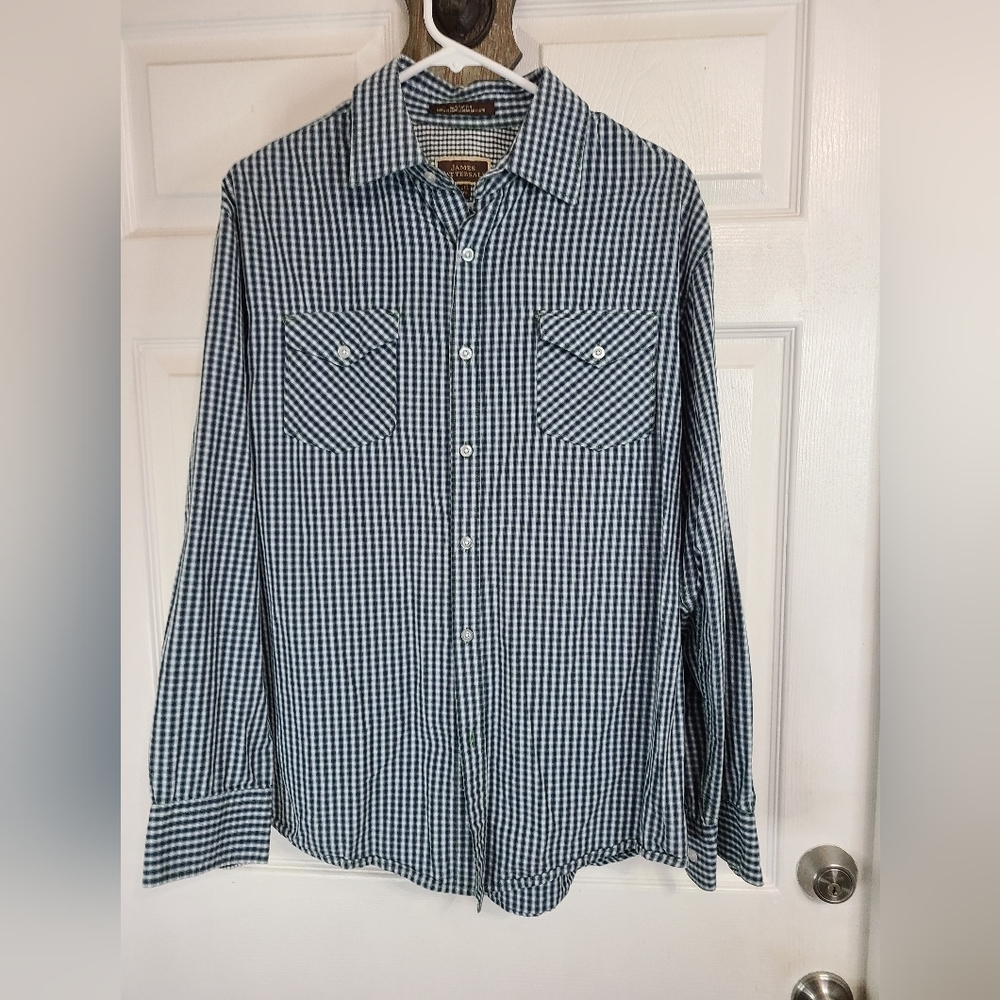 (657) James Tattersall Men's Classic Long Sleeve Dress Shirt, Size: L, Green